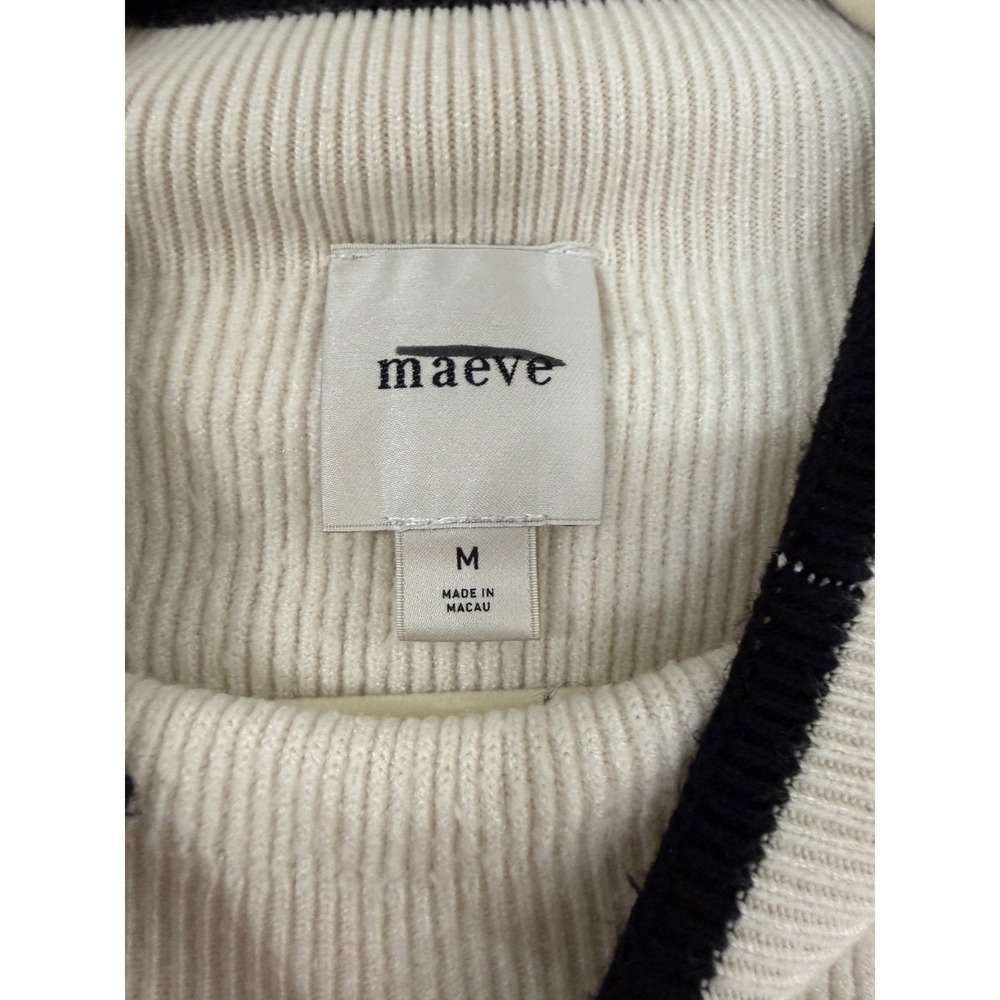 Maeve Modern Flute Sweater Bell Sleeve Size M Cream Black Mock Neck Good Ribbed - Picture 4 of 8
